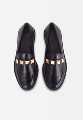 Mangará Atelier Black Calf Leather Loafers – Elegant Women’S Flat Shoes With Metal Stud Detail