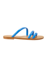 Mangará Atelier Blue Calf Leather Flat Sandals – Women’S Minimalist Three-Strap Slides