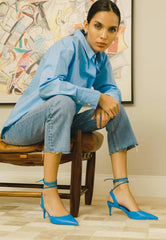 Mangará Atelier Blue Goat Leather Pointed Toe Heels – Elegant Women’S Pumps