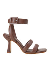 Mangará Atelier Brown Calf Leather Sandals Uvaia – Women’S 8 Cm Sculpted Heel With Ankle Strap