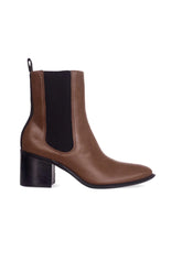 Mangará Atelier Brown Leather Ankle Boots Canna – Chelsea Boots With 6.5 Cm Block Heel