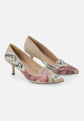Mangará Atelier Gray Suede Embroidered Pumps – Kitten Heel Style