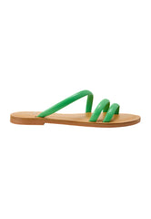 Mangará Atelier Green Calf Leather Flat Sandals – Women’S Minimalist Three-Strap Slides