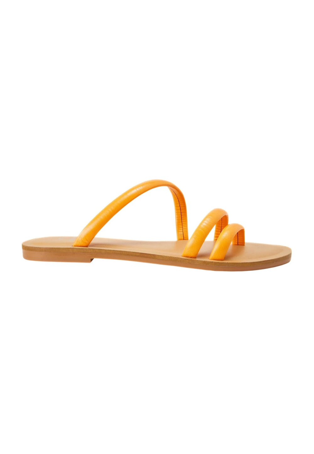 Mangará Atelier Orange Calf Leather Flat Sandals – Women’S Minimalist Three-Strap Slides
