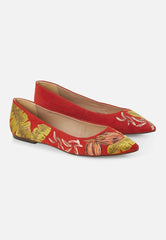 Mangará Atelier Red Suede Embroidered Ballerinas – Elegant Women’S Flat Shoes
