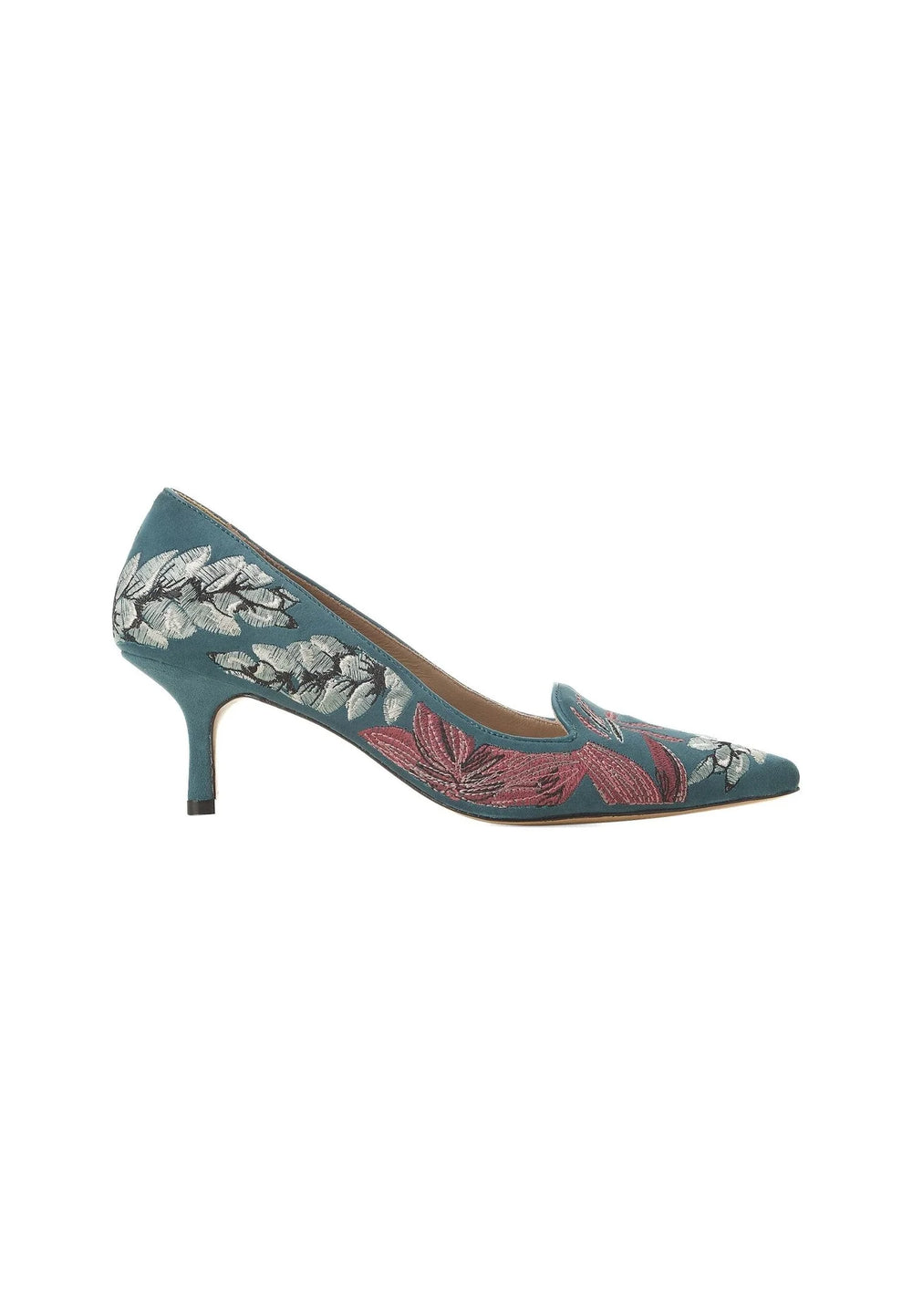 Mangará Atelier Turquoise Suede Embroidered Pumps – Kitten Heel Style - Heels