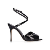 Manolo Blahnik Black Calfskin Stiletto Heel Sandals