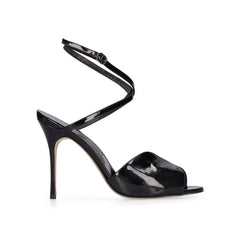 Manolo Blahnik Black Calfskin Stiletto Heel Sandals
