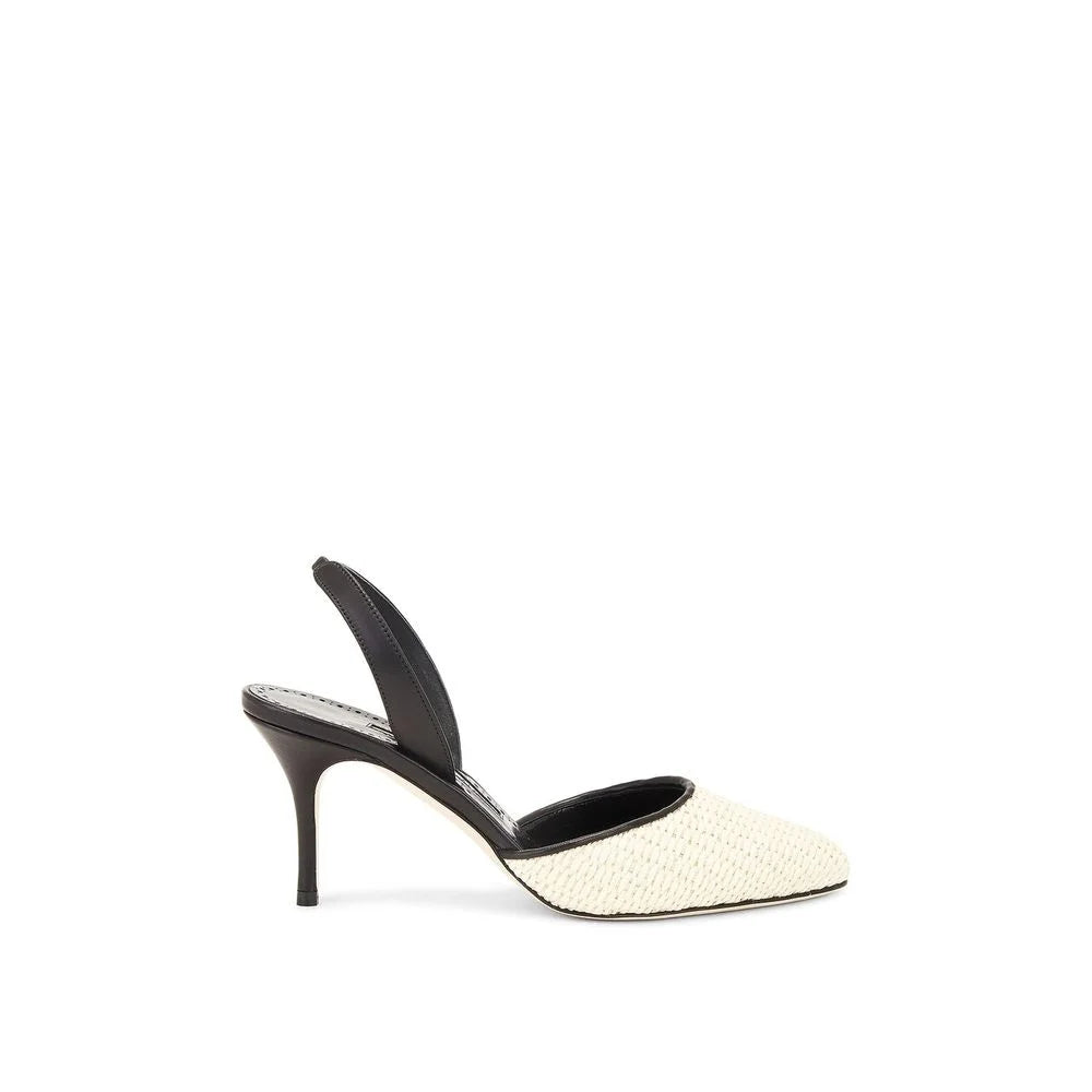 Manolo Blahnik Black Raffia Mid Heel Pumps