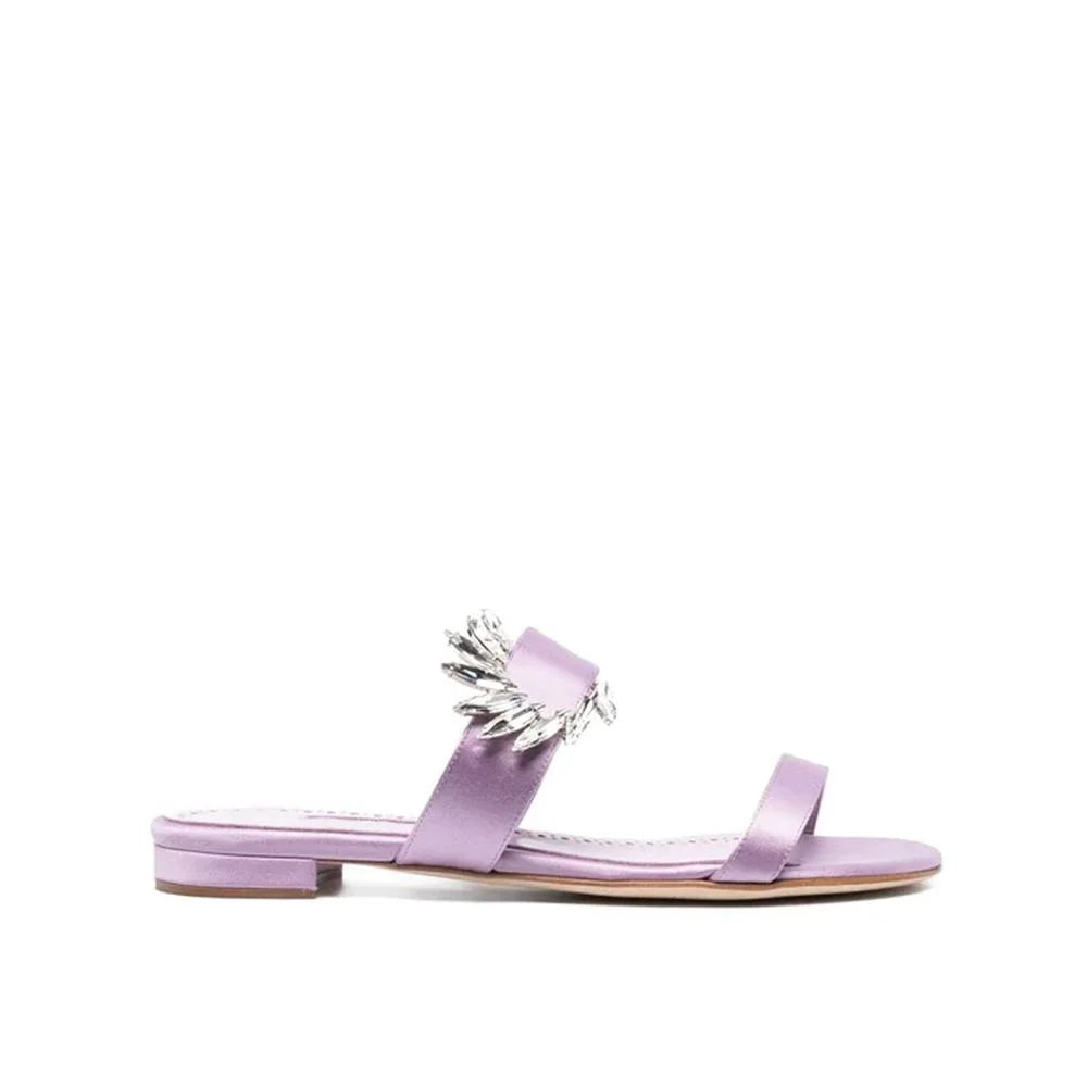 Manolo Blahnik Purple Silk Flat Sandals - EU36/US6