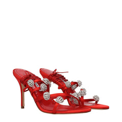 Manolo Blahnik Red Satin Stiletto Heels Sandals