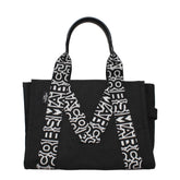 Front view of a Marc Jacobs black fabric shoulder bag featuring a minimalist silhouette and refined textile finish.