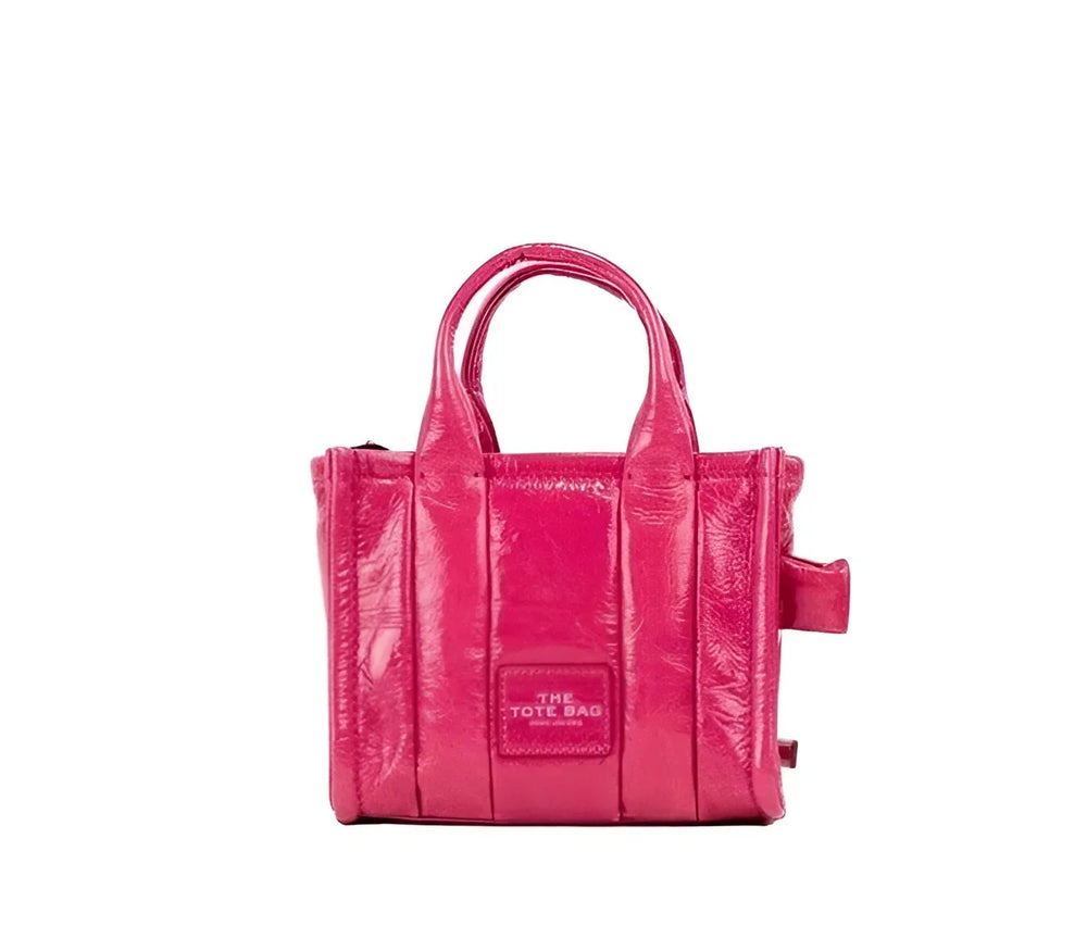 Marc Jacobs The Shiny Crinkle Micro Tote Magenta Leather Crossbody Bag Handbag - Cross Body Bags