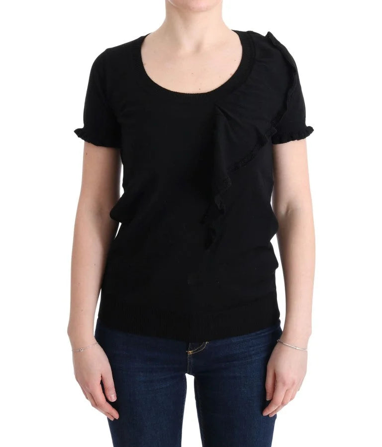MARGHI LO’ Black 100% Lana Wool Top Blouse T-shirt - IT46|XL - T-Shirts