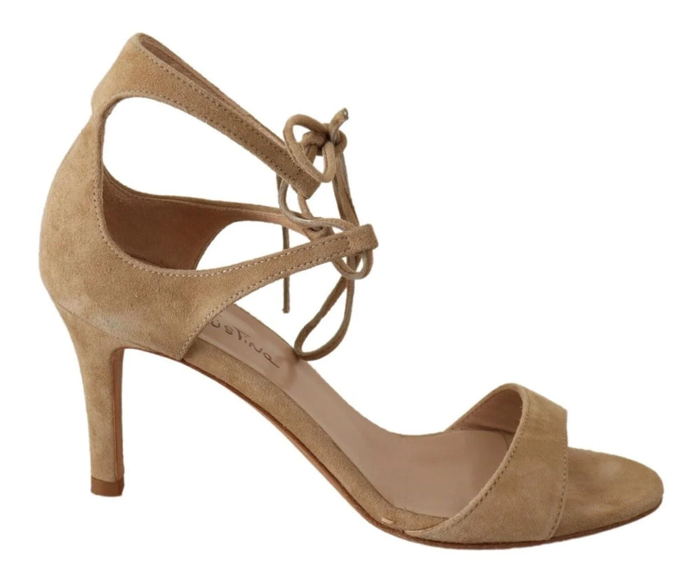 Maria Christina Beige Suede Leather Ankle Strap Pumps Shoes - EU35/US4.5 - Heels