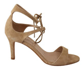 Maria Christina Beige Suede Leather Ankle Strap Pumps Shoes - EU35/US4.5 - Heels