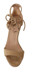 Maria Christina Beige Suede Leather Ankle Strap Pumps Shoes - EU35/US4.5 - Heels