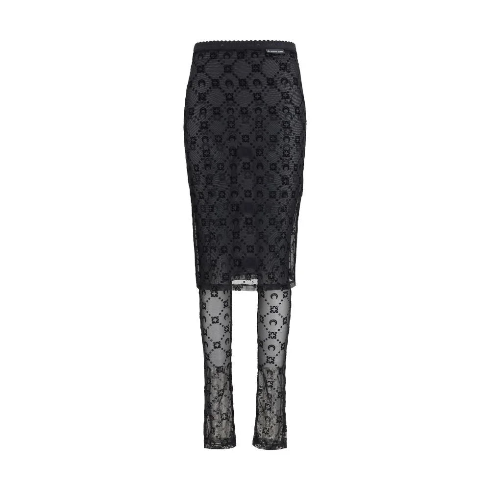 Marine Serre Black Recycled Polyamide Midi Skirt - S