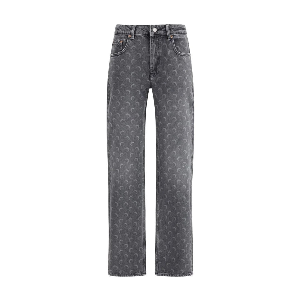 Marine Serre Gray Cotton Straight-Leg Jeans