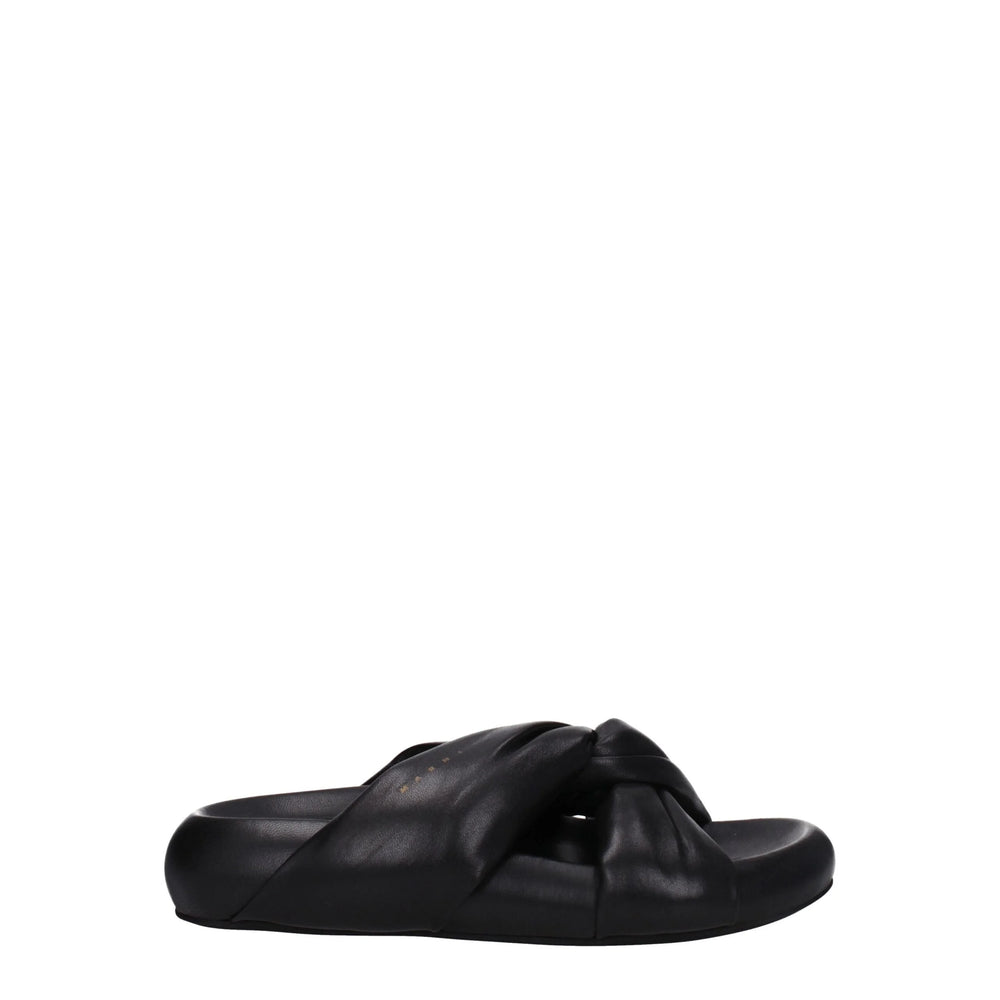 Marni Black Leather Slippers Sandals - Sandals