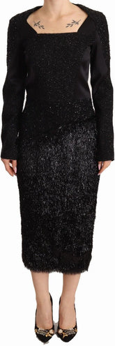 Masha Ma Black Studs Embellished Long Sleeves Sheath Midi Dress - IT44|L - Dresses