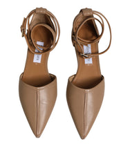 Max Mara Beige Leather Pointed Toe Sandals Ballet Flat Shoes - EU37/US6.5 - Flats