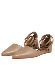 Max Mara Beige Leather Pointed Toe Sandals Ballet Flat Shoes - EU37/US6.5 - Flats
