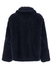 Max Mara Blue Alpaca Leather Coat