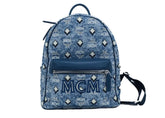 MCM Stark Small Blue Vintage Jacquard Monogram Logo Fabric Backpack Bookbag - Backpacks