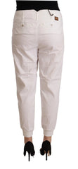 Met White Cotton Mid Waist Tapered Cropped Pants - W30 - Trousers