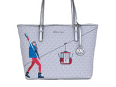 Michael Kors Jet Set Girls Print Medium Signature PVC Carryall Shoulder Tote Handbag (Bright White Multi) - Shopper Bags