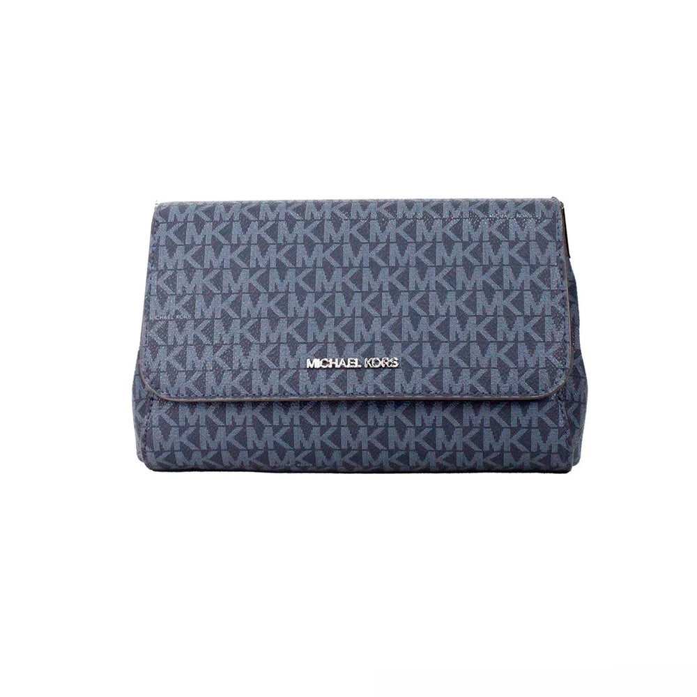 Michael Kors Jet Set Medium Navy Blue PVC Convertible Pouchette Crossbody Bag - Cross Body Bags