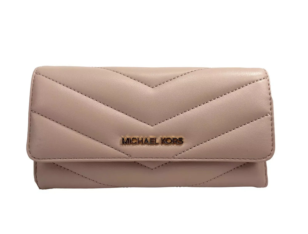 Michael Kors Jet Set Travel Large Quilted Leather Trifold Wallet Powder Blush - Wallets