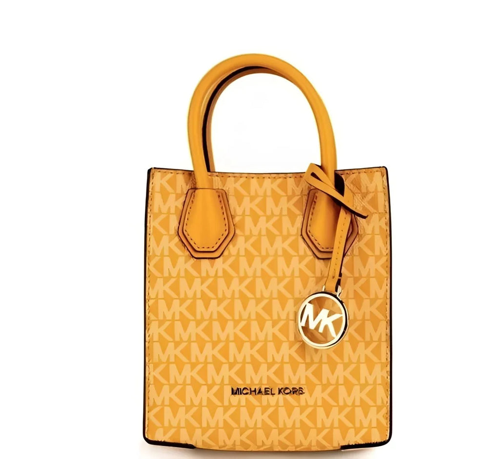 Michael Kors Mercer XS Honeycomb Gold Signature PVC North South Shopper Crossbody Bag - Cross Body Bags