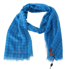 Missoni Blue Checkered Cashmere Unisex Wrap Fringes Scarf - Scarves & Shawls