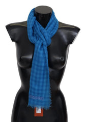 Missoni Blue Checkered Cashmere Unisex Wrap Fringes Scarf - Scarves & Shawls