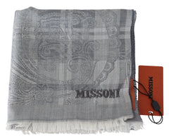 Missoni Gray Floral Wool Unisex Neck Wrap Fringes Scarf - Scarves & Shawls