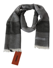 Missoni Gray Striped Wool Unisex Neck Wrap Fringes Scarf - Scarves & Shawls