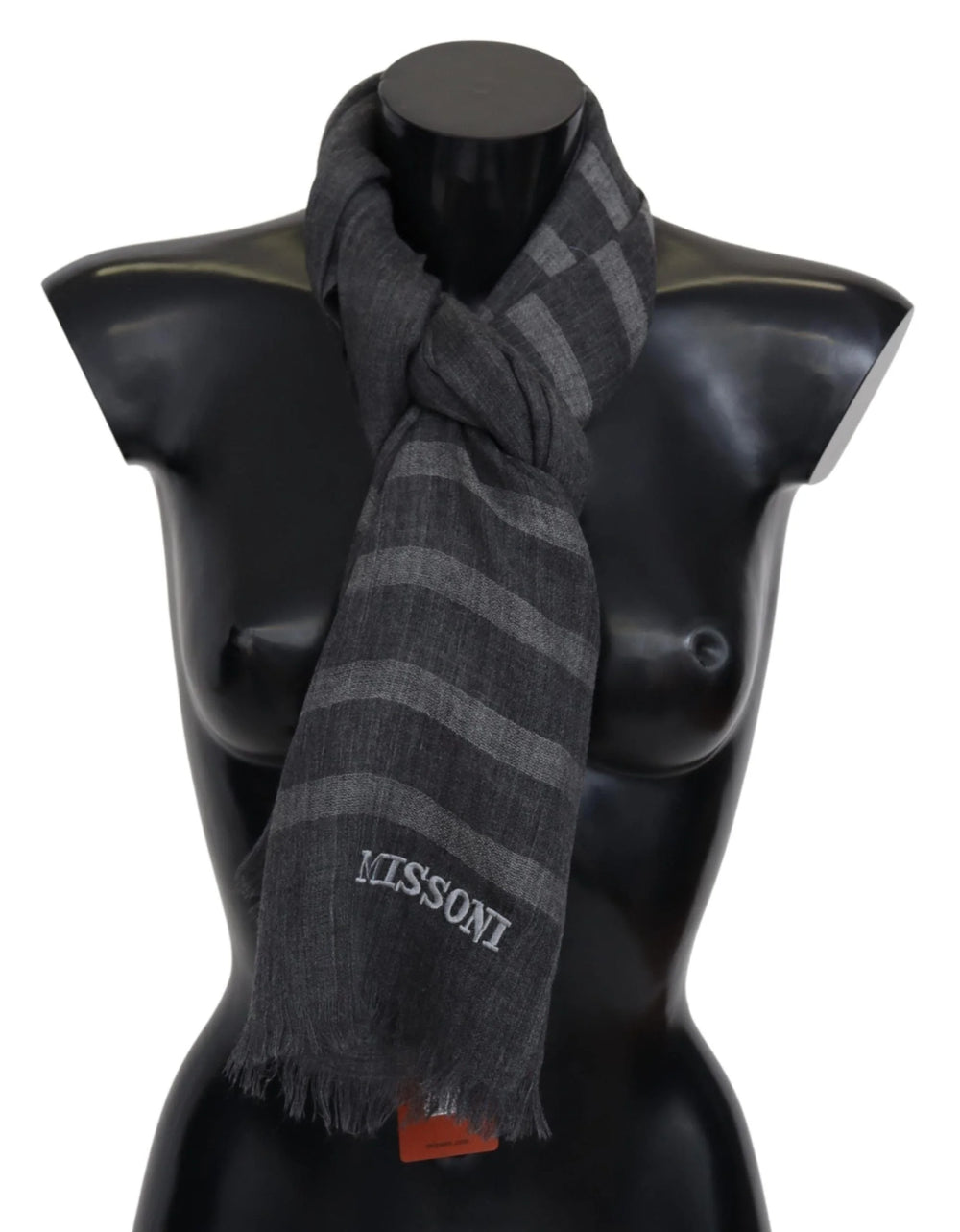Missoni Gray Striped Wool Unisex Neck Wrap Fringes Scarf - Scarves & Shawls