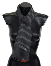 Missoni Gray Striped Wool Unisex Neck Wrap Fringes Scarf - Scarves & Shawls