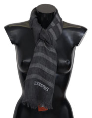 Missoni Gray Striped Wool Unisex Neck Wrap Fringes Scarf - Scarves & Shawls