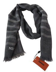 Missoni Gray Striped Wool Unisex Neck Wrap Fringes Scarf - Scarves & Shawls