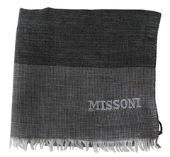 Missoni Gray Striped Wool Unisex Neck Wrap Fringes Scarf - Scarves & Shawls