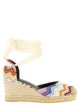 Missoni multicolor cowhide wedge sandals featuring the iconic zigzag knit pattern and high platform sole.