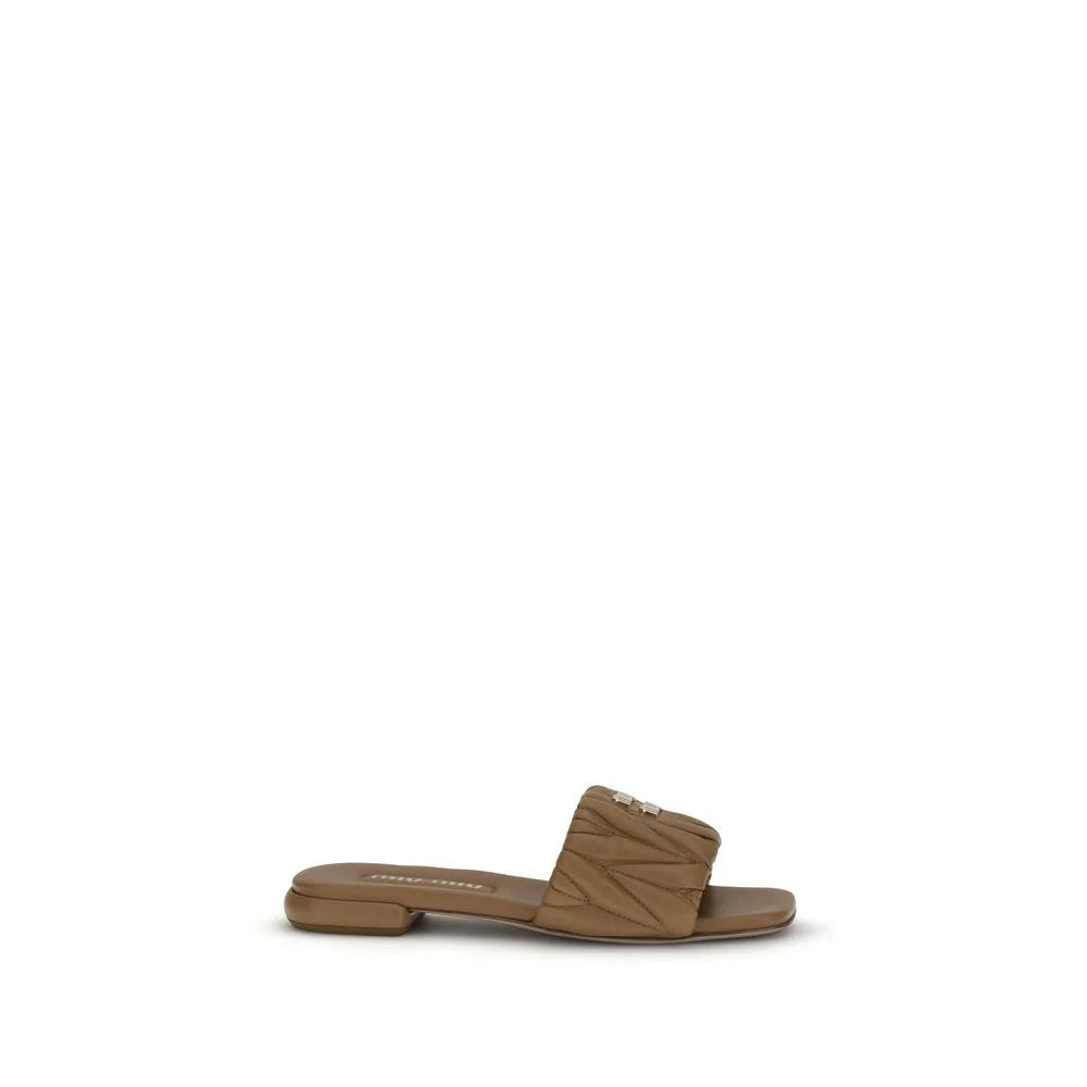 Miu Miu Beige Calf Leather Bos Taurus Flat Sandals - EU38/US8
