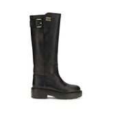Miu Miu Black Calf Leather Bos Taurus Flat Boots