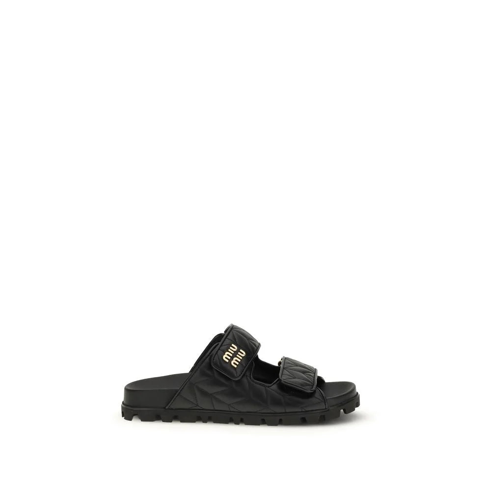 Miu Miu Black Napa Leather / Calf Bos Taurus Slippers - EU37.5/US7.5
