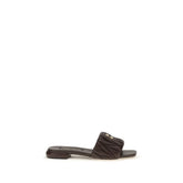 Miu Miu Brown Calf Leather Bos Taurus Flat Sandals