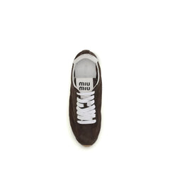 Miu Miu Brown Calf Leather Bos Taurus Low Top Sneakers
