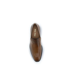 Miu Miu Brown Calf Leather Bos Taurus Slip-On Loafers